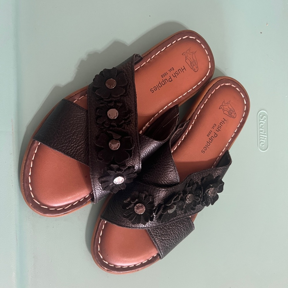 Hush Puppies Black Floral Slide Sandals